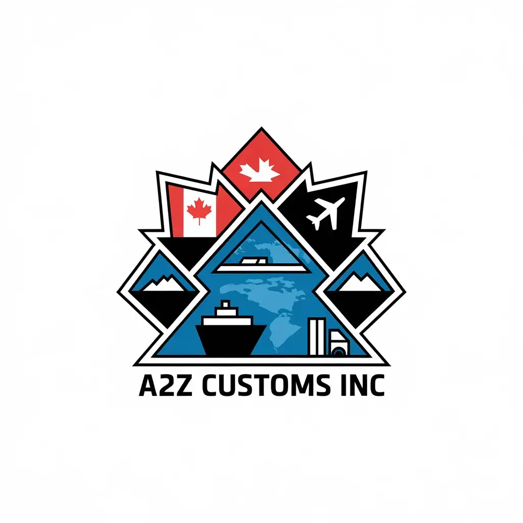 LOGO Design for A2Z Customs Inc Canada Flag Airplane Ship Truck and World Map with Legal Industry Focus