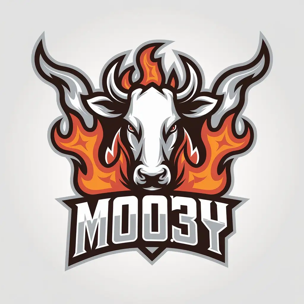 LOGO Design For MOO3Y Cow in Flames with Modern and Striking Design