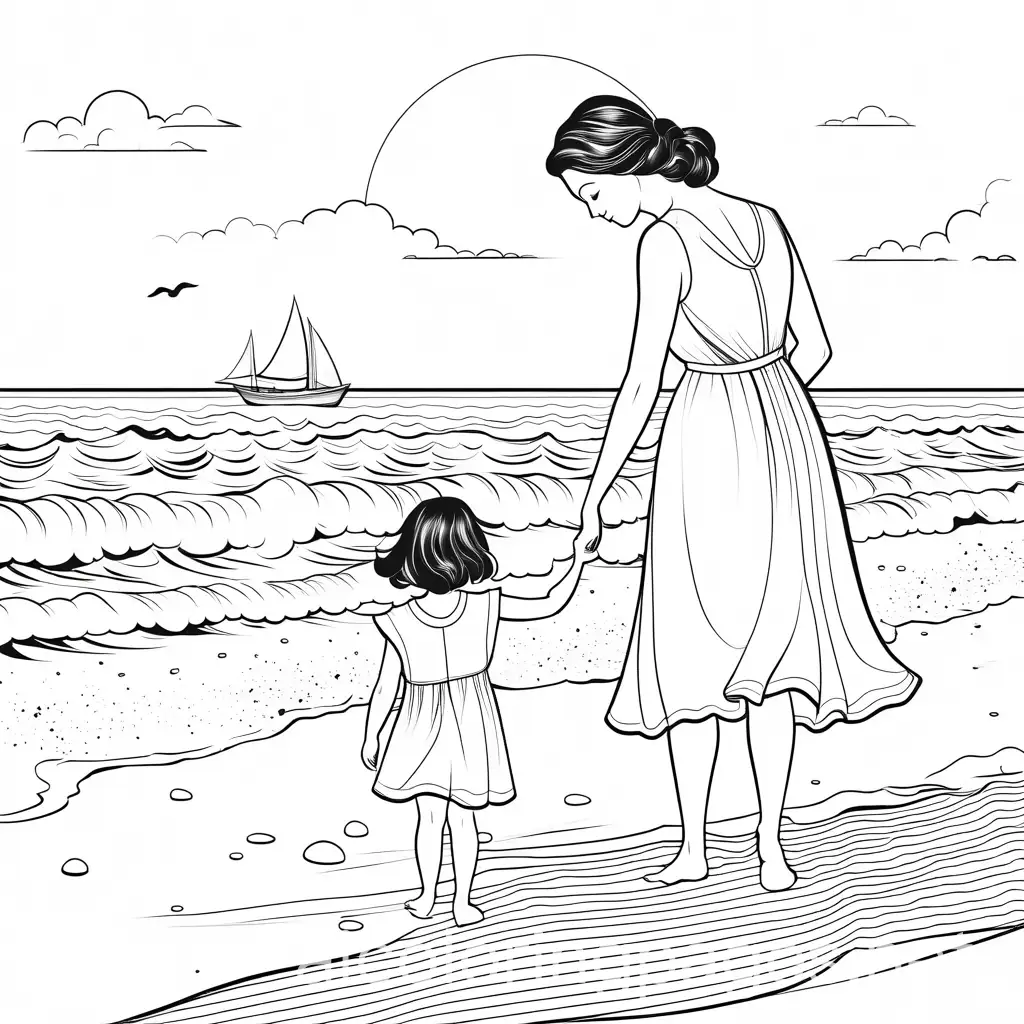 Mother-and-Daughter-Enjoying-Beach-Time-Coloring-Page