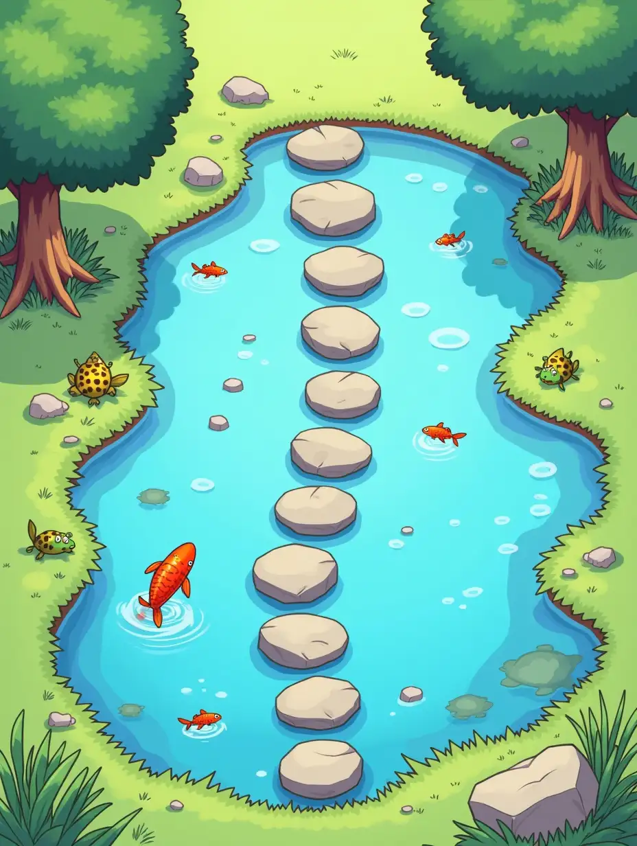 TwoAI-Art-Prompt-Expansion-Ponds-Divided-by-Stepping-Stones-with-Fish-and-Frogs