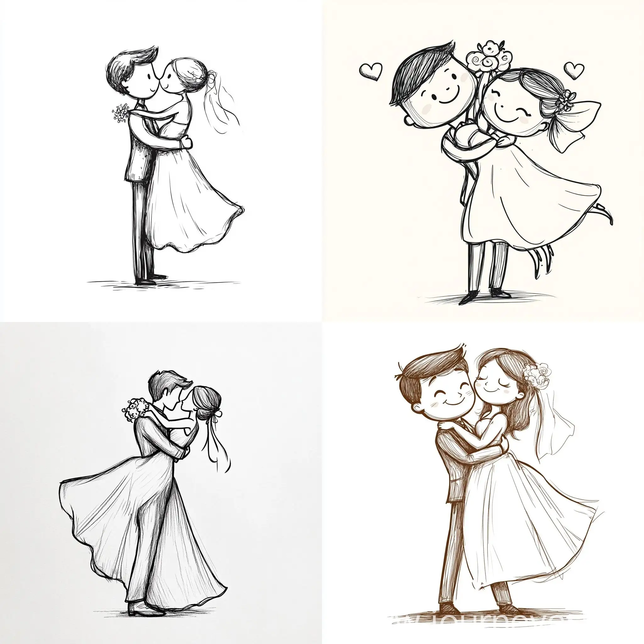 Wedding-Doodle-Stick-Figure-Groom-Carrying-Bride-in-Pencil-Line-Style