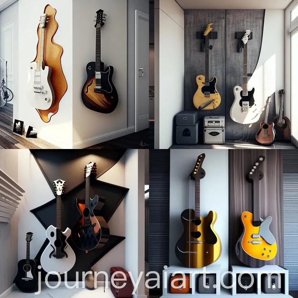 Two-Guitars-Hanging-on-Wall-Holder-Modern-Room-Design