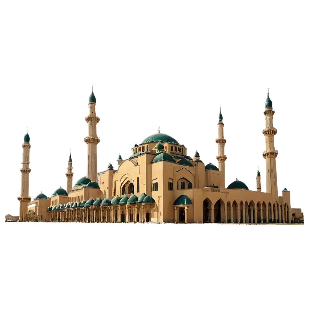 Shiny-Golden-Yellow-Mosque-with-3-Domes-and-2-Minarets-on-Each-Side-Stunning-PNG-Image