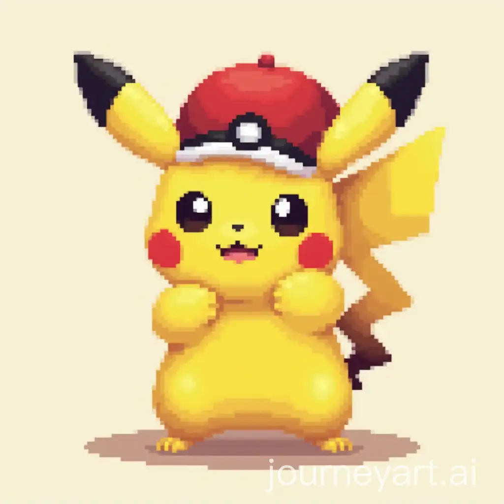 Pixel-Art-Pikachu-with-a-Pokeball-Cap