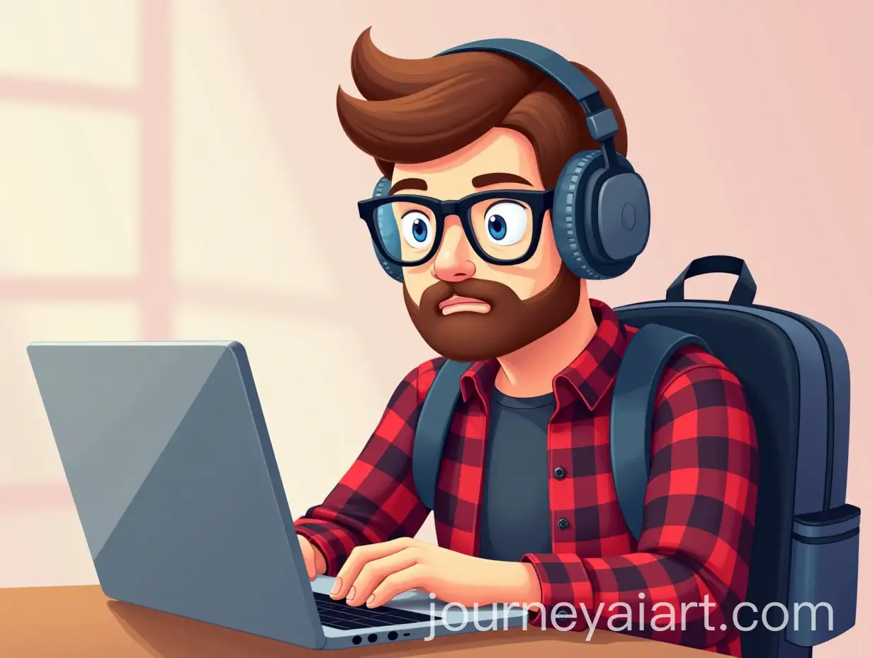 Young-Man-Working-on-Laptop-with-Gaming-Vibes-in-Cozy-Pastel-Room