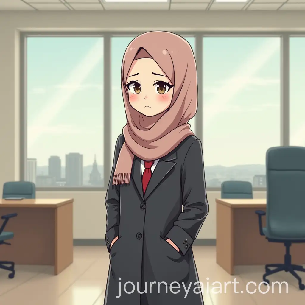Sad-Office-Scene-with-a-Properly-Hijabed-Girl-in-Formal-Attire