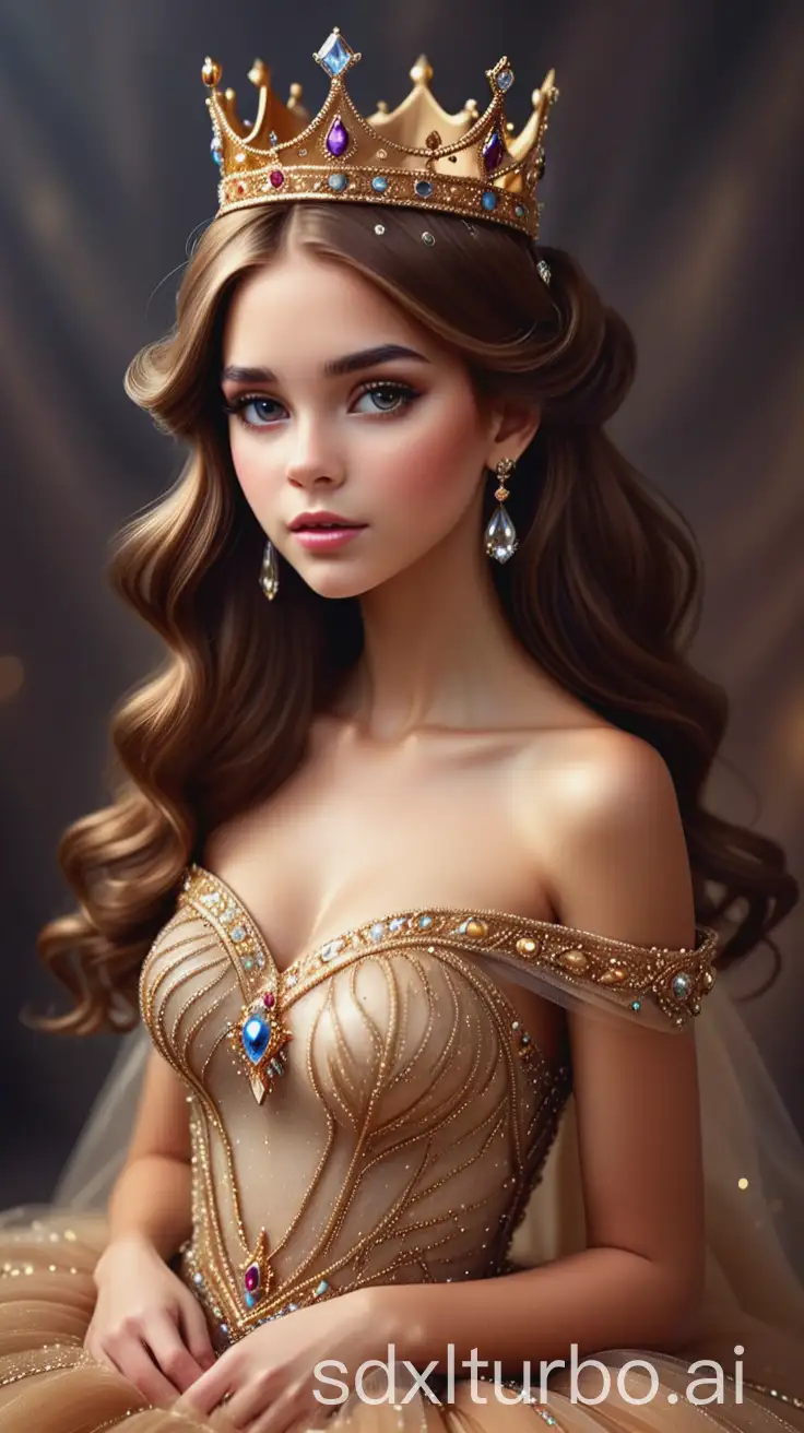 Stunning-Princess-with-Brown-Hair-in-a-Sparkly-Ball-Gown