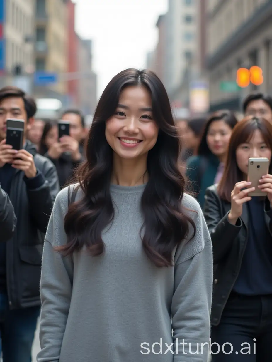 Graceful-Girl-in-Gray-Collegiate-Dress-Captured-by-Crowds-Smartphones