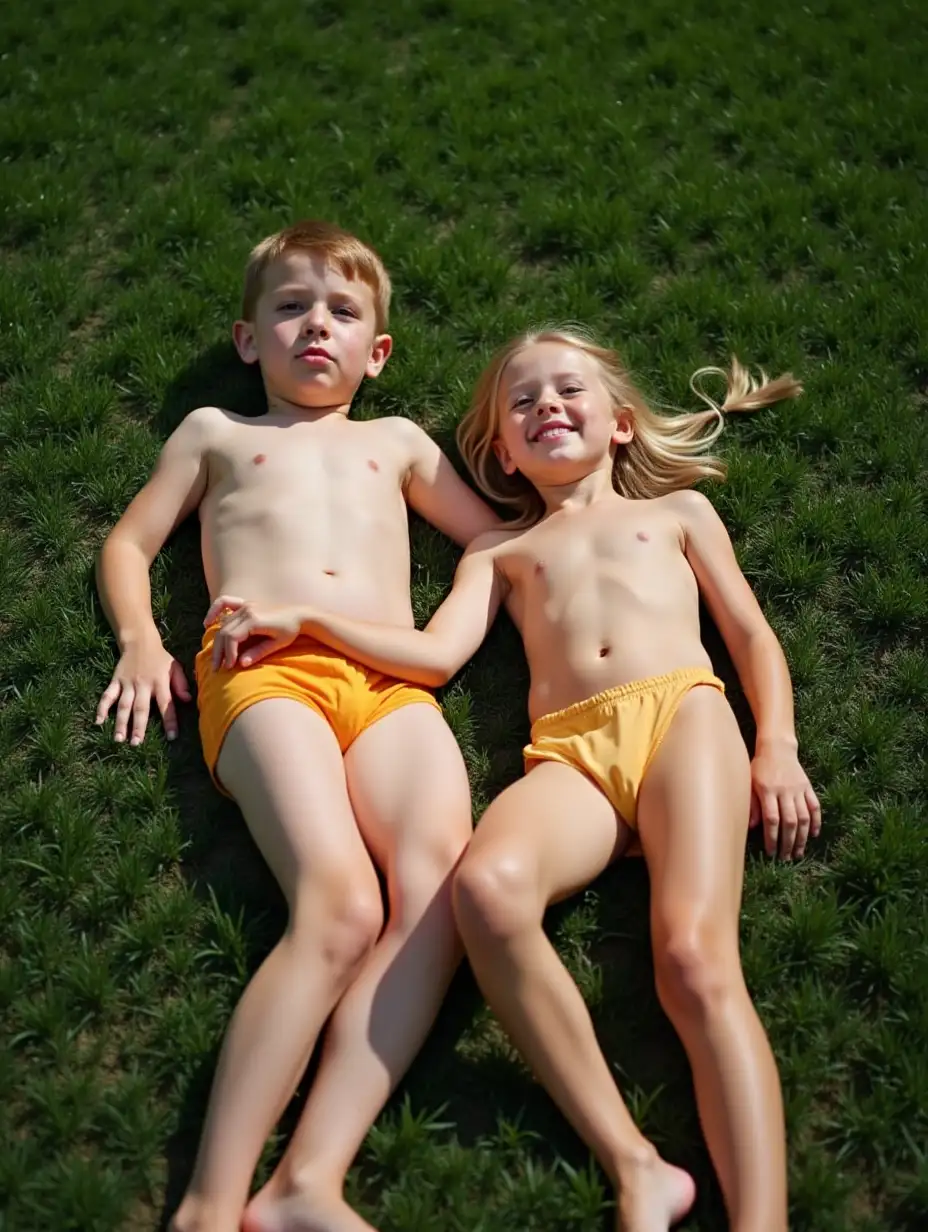 Boy-and-Girl-Lying-on-the-Lawn-in-Summer-Sunshine