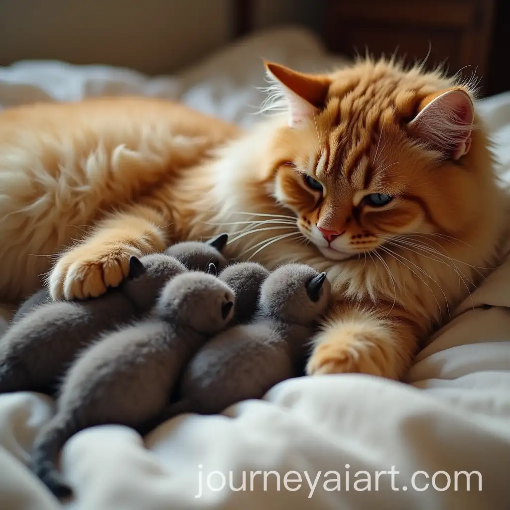 Fluffy-Russian-CatAI-Art-Prompt-Expansion-Nursing-Her-Tiny-Kittens-in-a-Cozy-Setting