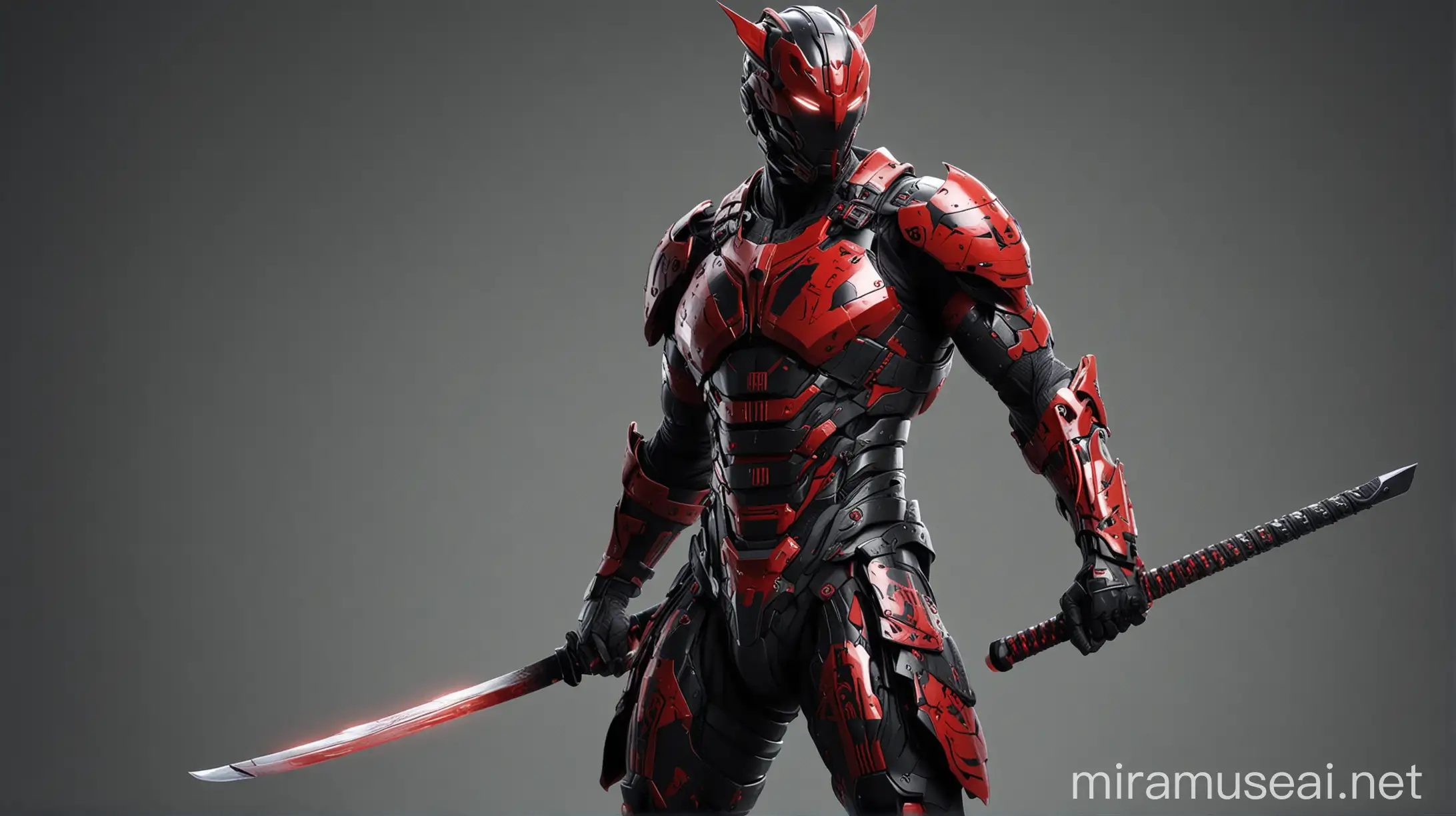 Sleek SamuraiInspired Superhero in HighTech Armor