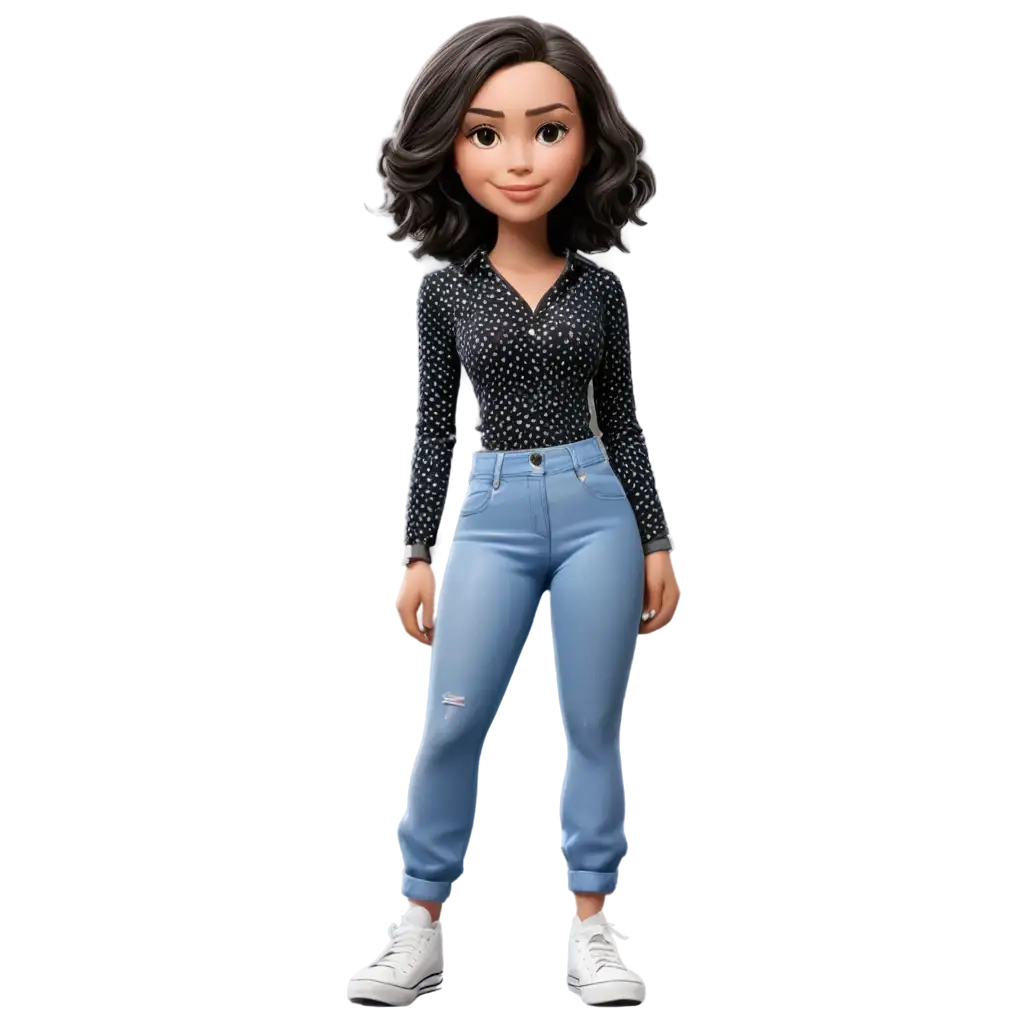 Stylish-Girl-in-Black-Polo-and-Gray-Ripped-Jeans-PNG-HighQuality-3D-Render-for-Versatile-Use