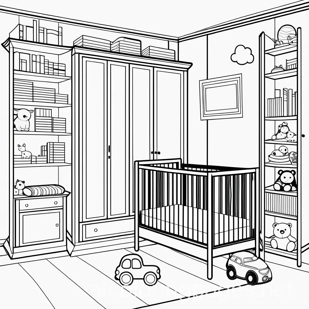 Baby-Nursery-with-Baby-Cot-and-Wardrobe-Books-and-Toys-Coloring-Page