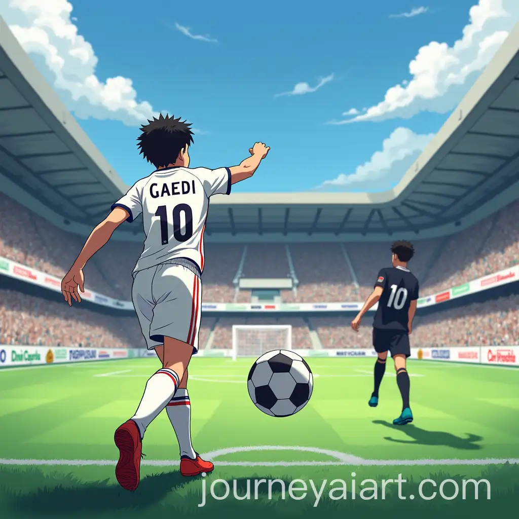 Football-Player-Preparing-to-Shoot-in-Front-of-Goal-at-New-Camp-Stadium
