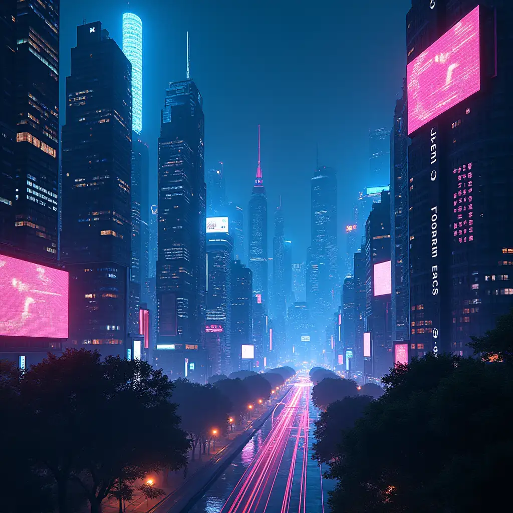 Vibrant-Futuristic-Cityscape-at-Night-with-Neon-Lights-and-Holographic-Billboards