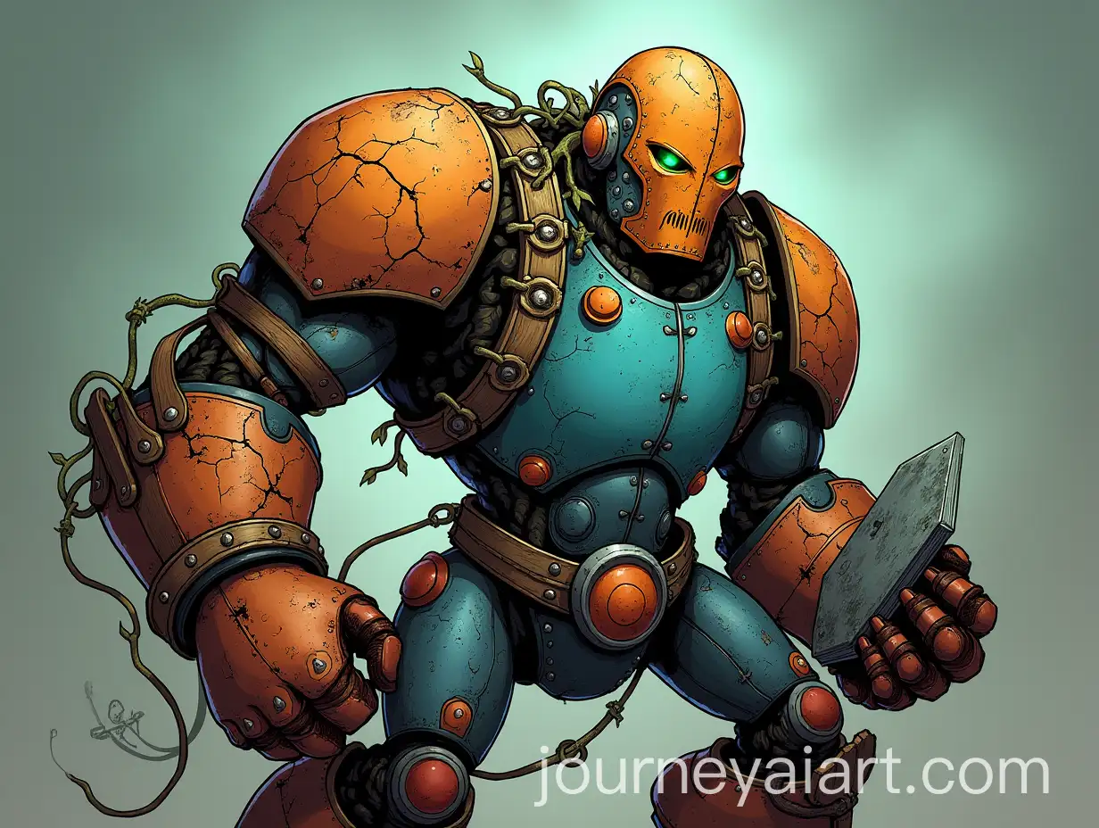 Cartoonstyle-Warforged-Barbarian-Fighter-in-Steampunk-Fantasy-Setting