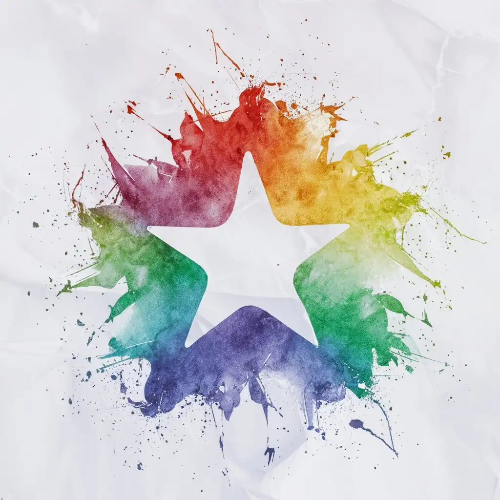 Watercolor Rainbow Star Shape on White Background