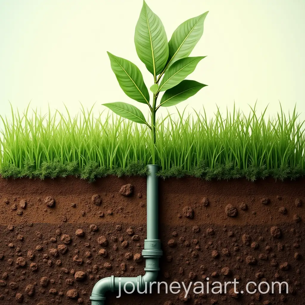 CrossSection-View-of-Garden-with-Visible-Layers-of-Dirt-and-Pipe-Underneath-Grass