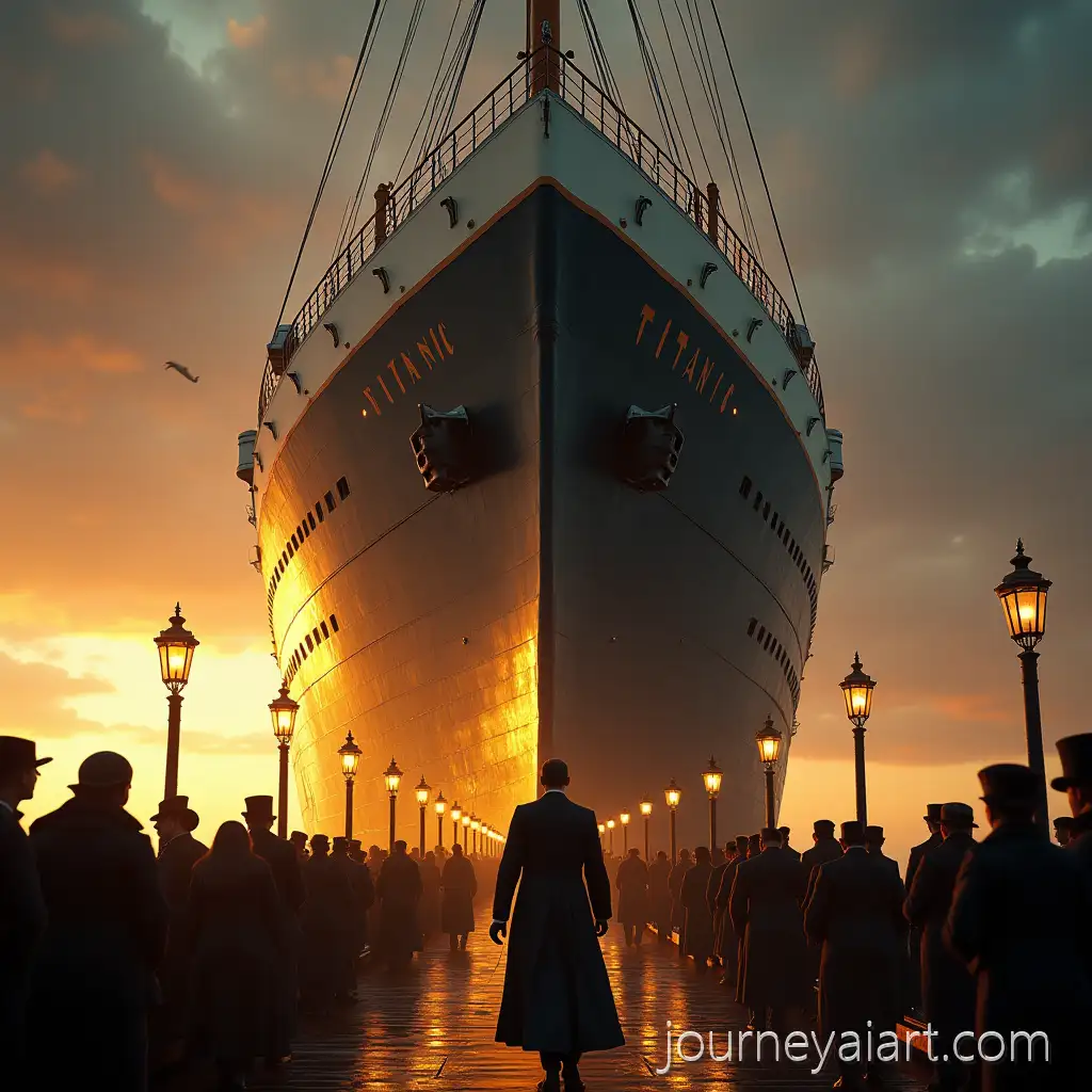 FirstPerson-View-ofTitanic-boarding-at-sunset-Passengers-Boarding-RMS-Titanic-at-Dusk