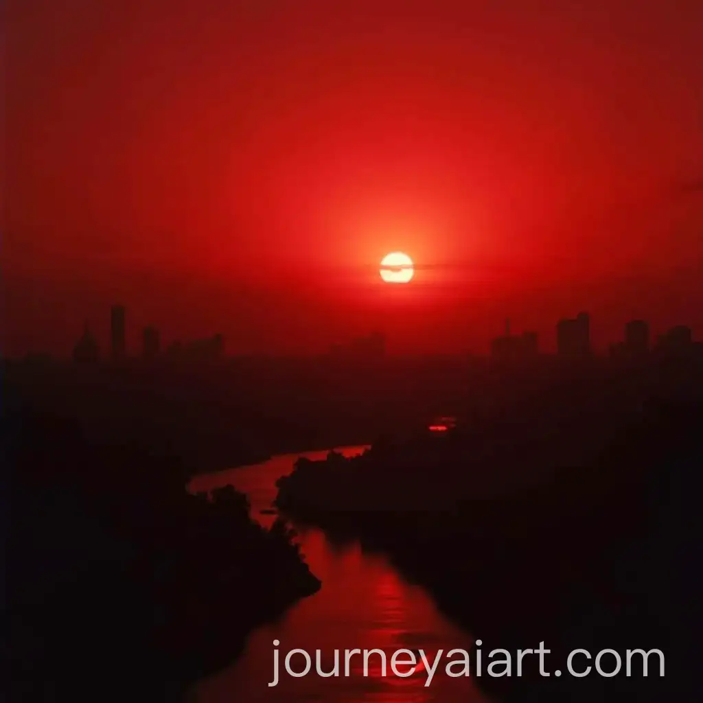 90s-Dark-City-Skyline-at-Sunset-with-Red-Sky-VHS-Screengrab