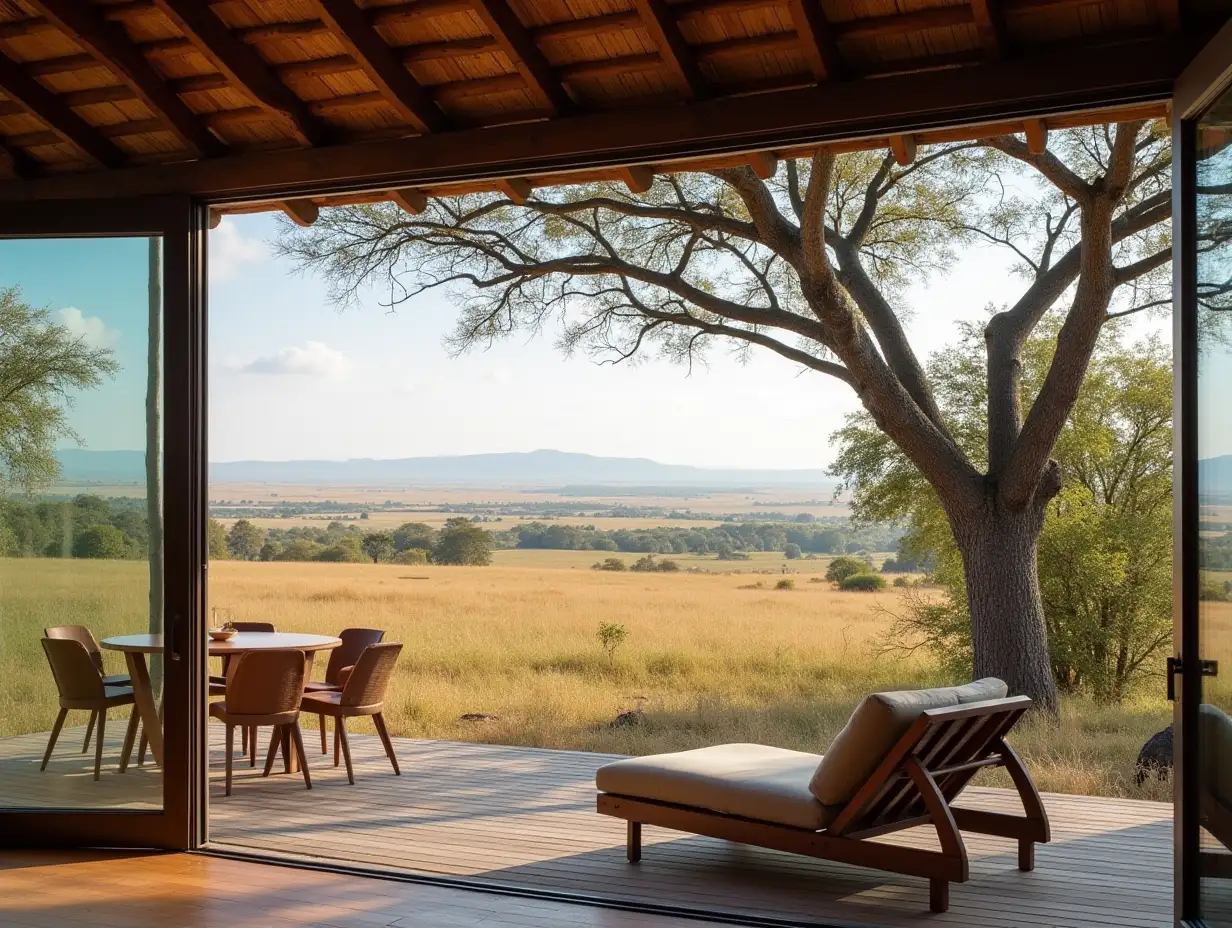 Terrassentür with a view of the distant savannas