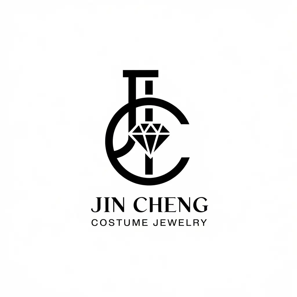 a vector logo design,with the text "Jin Cheng Costume Jewelry", main symbol:J,C,diamond, jewellery, simple and atmospheric,Minimalistic,be used in jewelry items industry,clear background