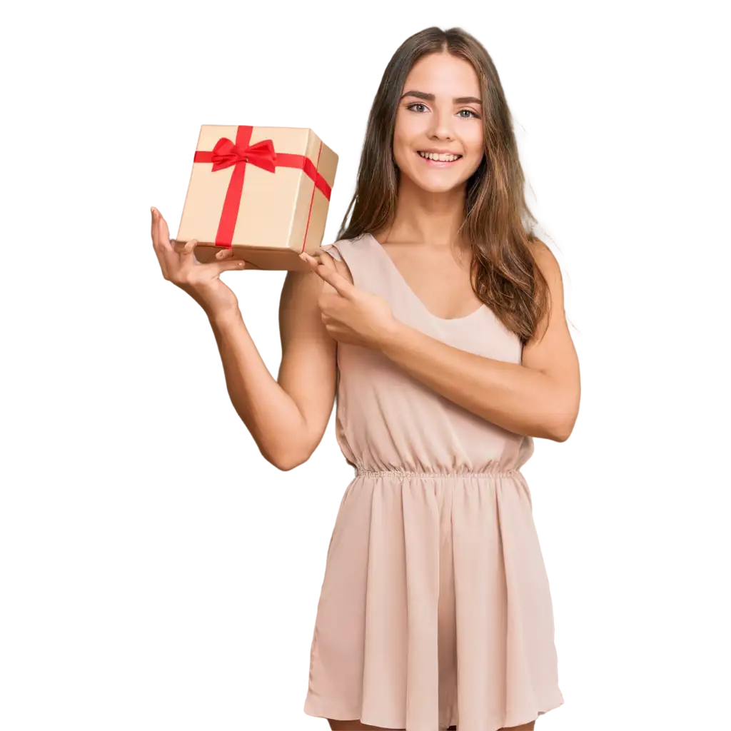 Beautiful-Girl-in-a-Dress-Holding-a-Golden-Gift-PNG-Image-Perfect-for-HighQuality-Digital-Projects