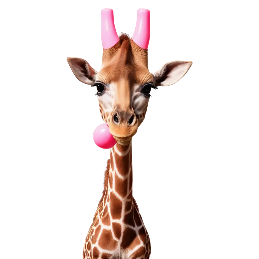 Surreal-Closeside-Portrait-of-a-Giraffe-with-Pink-Bubblegum-in-Mouth-HighQuality-PNG-Image-for-Cinematic-and-Editorial-Use