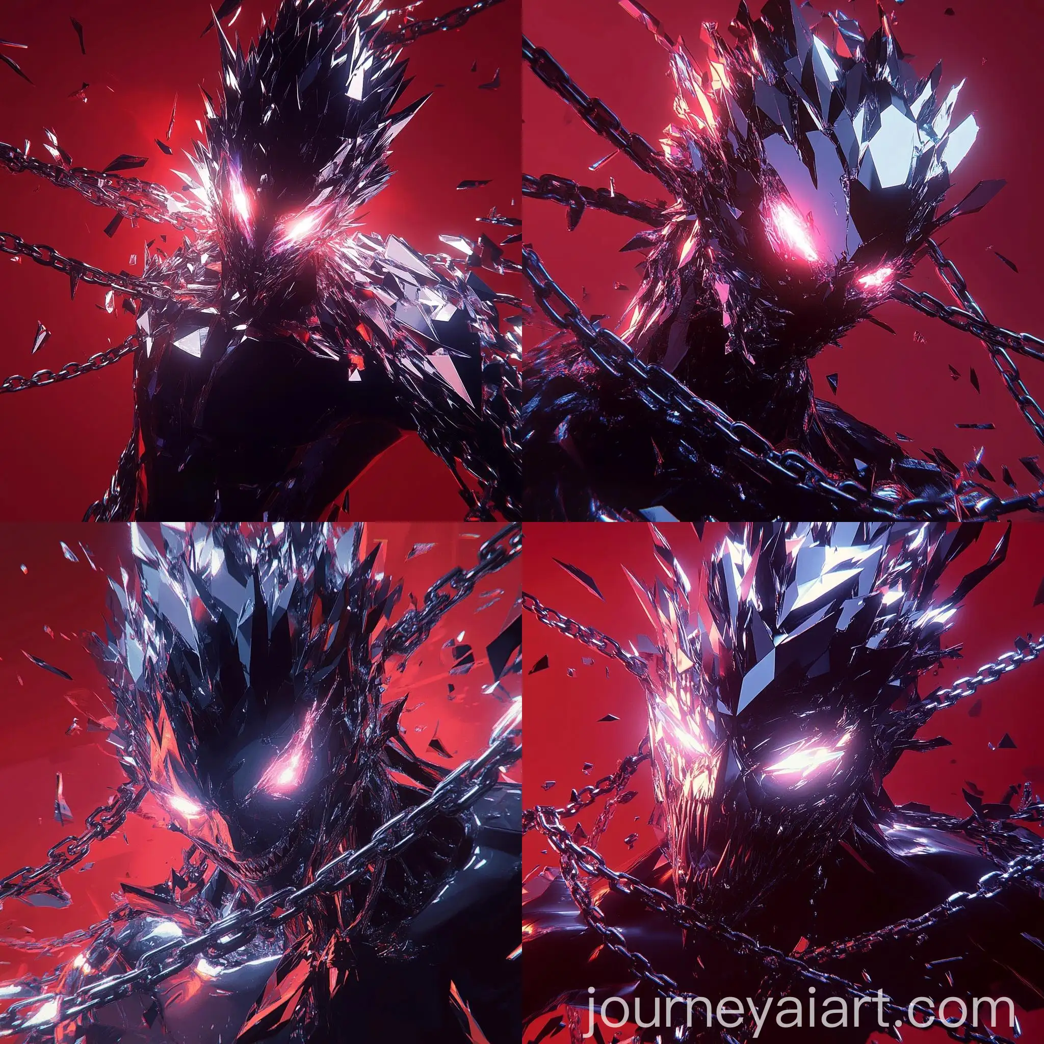 Abstract-3D-Rendering-of-Fragmented-Crystal-Figure-with-Metallic-Chains