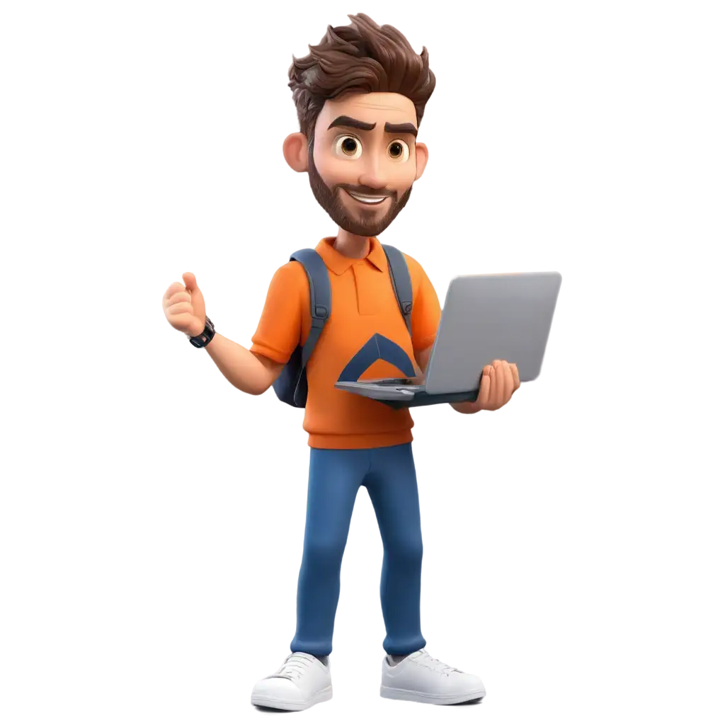 3D-Illustration-of-a-Man-with-Laptop-in-Hand-PNG-Image-for-Versatile-Usage