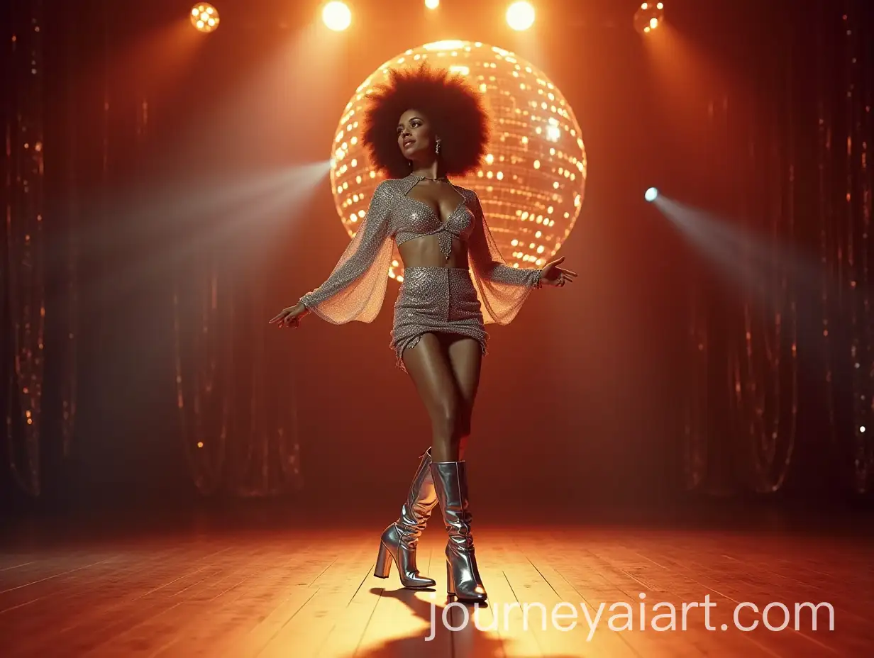 Stunning-AfroHaired-Dancer-in-Silver-Boots-on-a-1970s-Disco-Dance-Floor