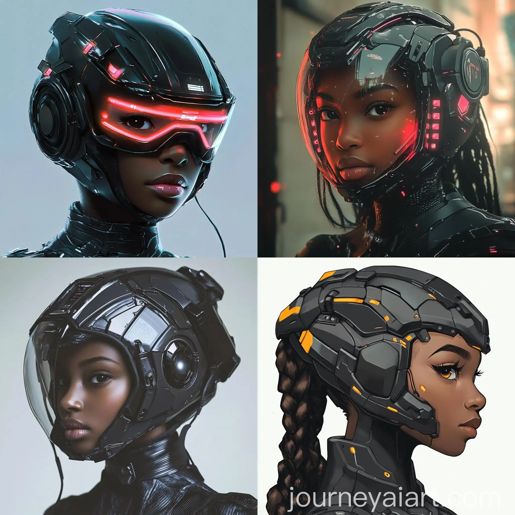 Futuristic-Cyberpunk-Armor-Helmet-Worn-by-Cute-Black-Girl-in-Battle-Anime-Style