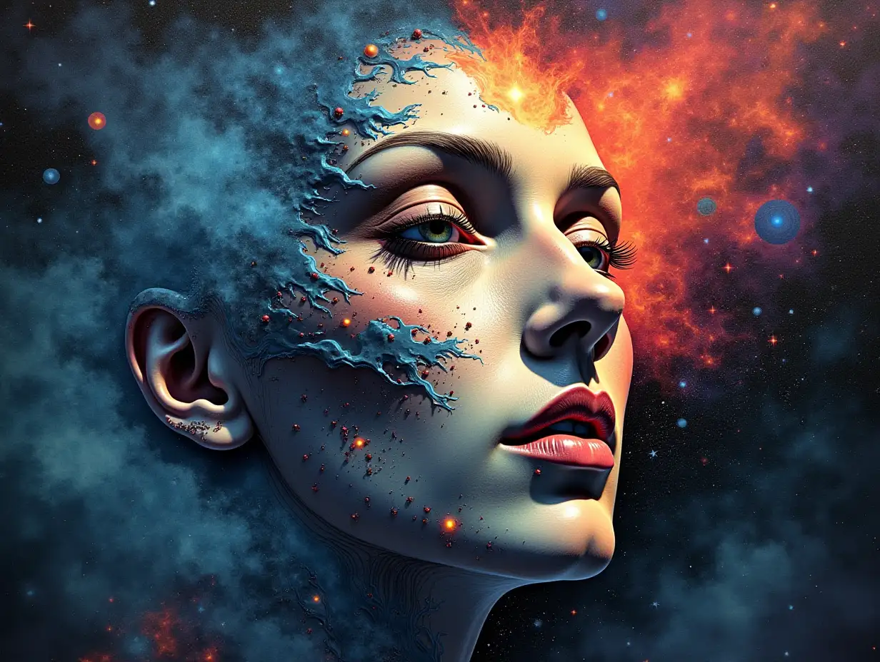 Surreal Cosmic Portrait of a Melting Face Art