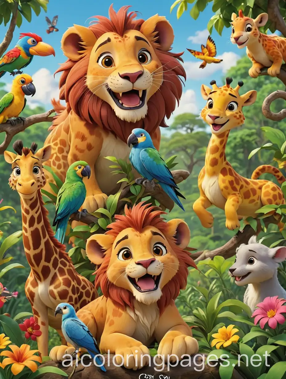 Joyful-Jungle-Animals-in-Vibrant-Cartoon-Scene