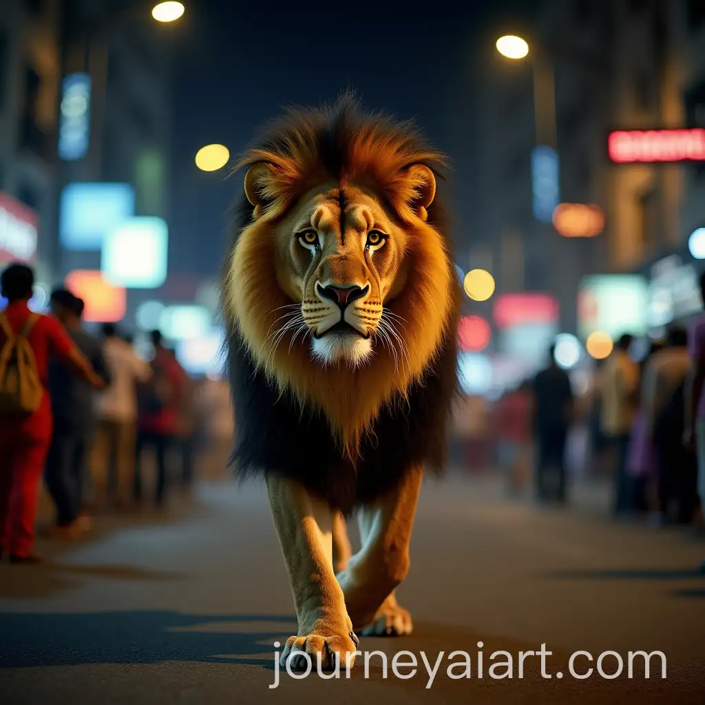 Indian-Lion-Walking-Through-Mumbai-Streets-at-Night