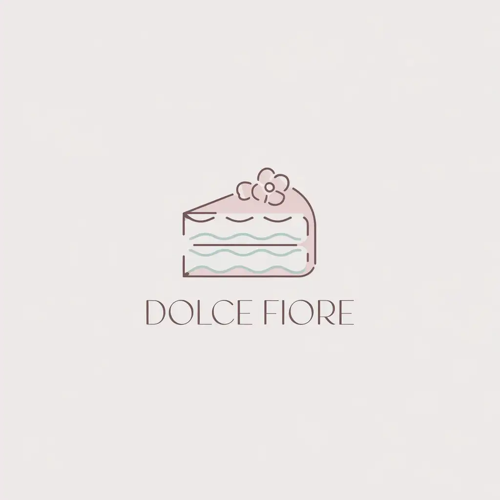 LOGO Design for Dolce Fiore Minimalist Cake Slice with Pastel Pink and Mint Flower Detail