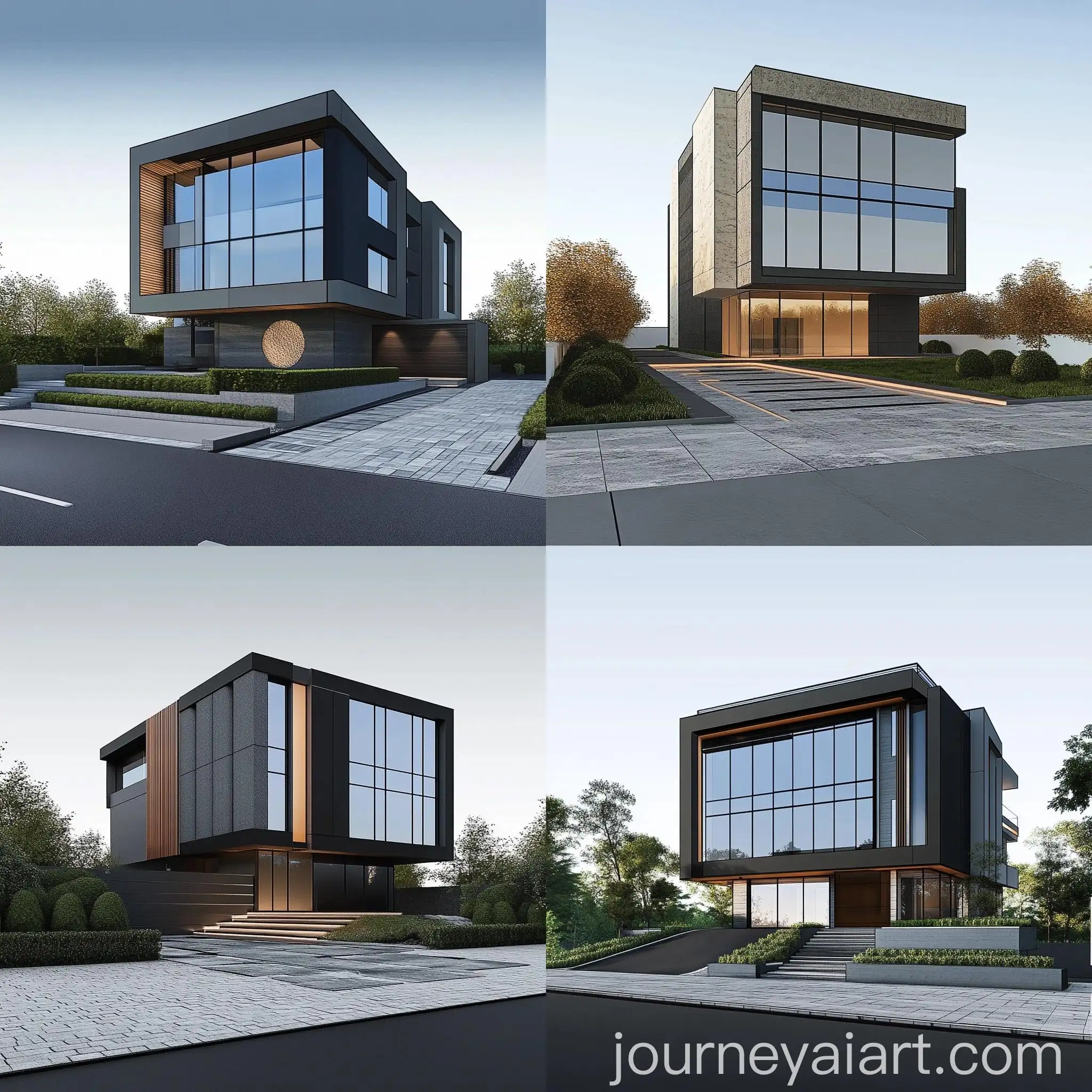 Modern-Curtain-Glazing-Building-with-Paved-Driveway-and-Sky-Landscape