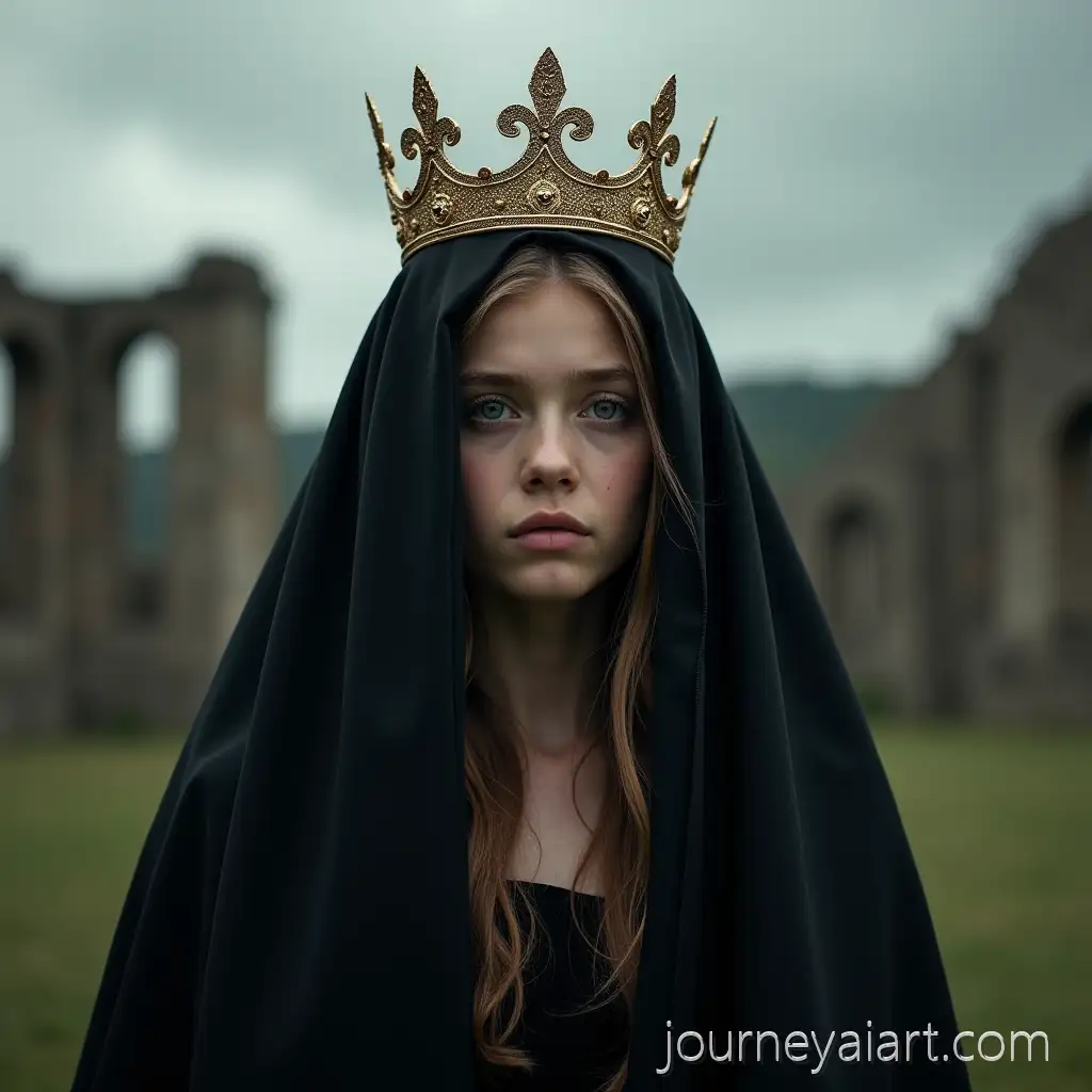 Girl-Wearing-Crown-and-Black-Veil-inGirl-with-Crown-and-Veil-a-Mystical-Setting