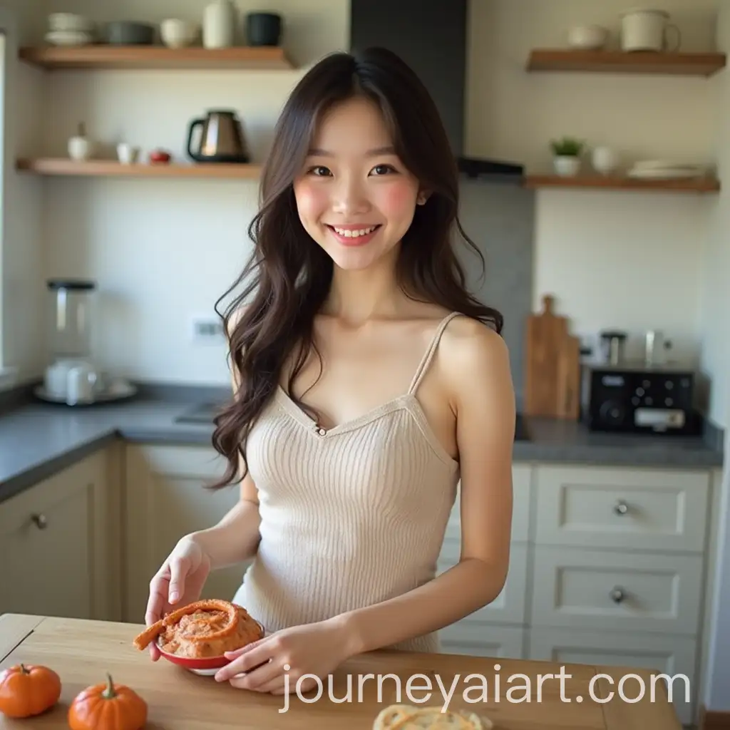Cute-Asian-Girl-Cooking-in-the-Kitchen-Smiling-and-Blushing
