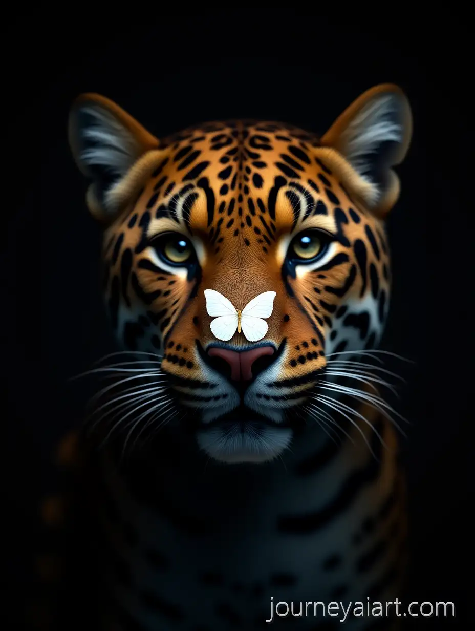 Jaguar-with-Glowing-ButterflyJaguar-with-butterfly-portrait-on-Its-Nose-in-UltraRealistic-Portrait