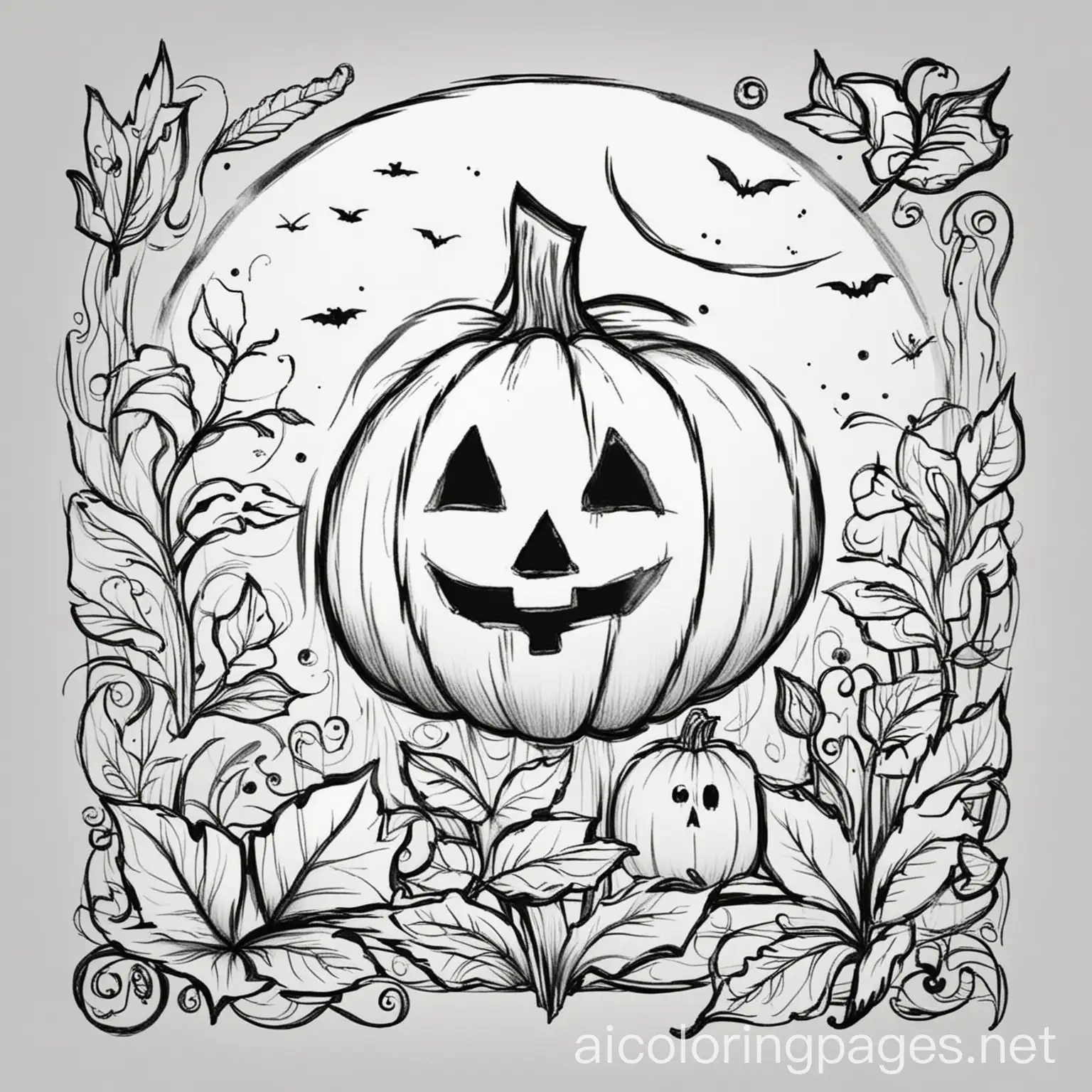 Spooky-Halloween-Coloring-Page-with-Simple-Line-Art-on-White-Background