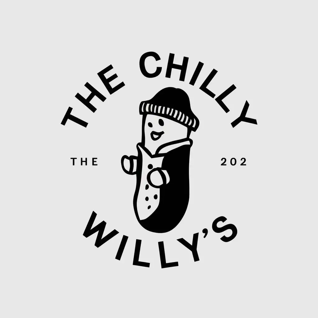 LOGO Design For The Chilly Willys Minimalistic Black White Pickle in Winter Attire