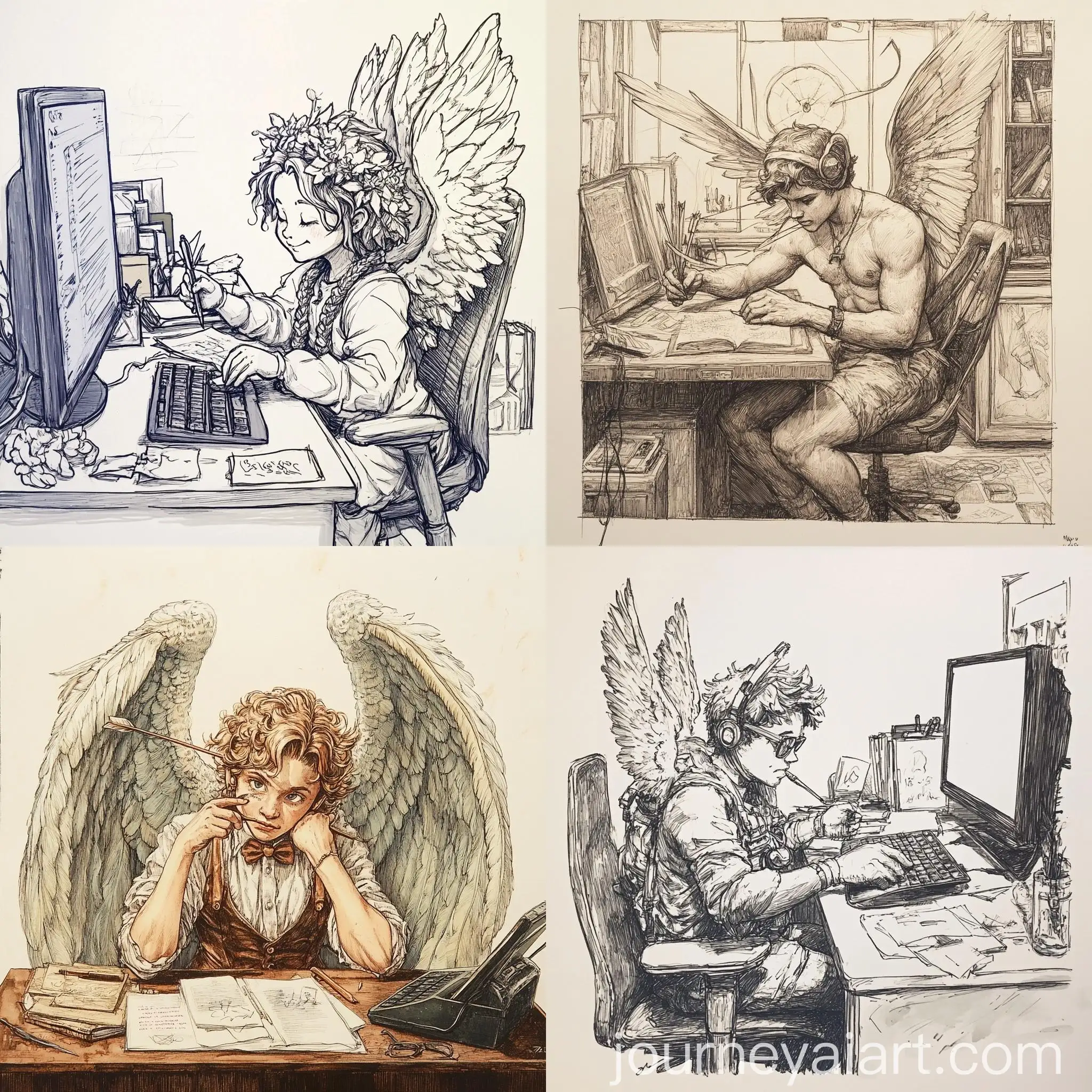 Cupid-Working-in-an-Office