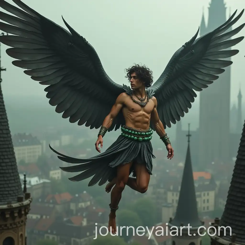 Handsome-Male-Fairy-with-Raven-Wings-Soaring-Over-Medieval-City-Spires
