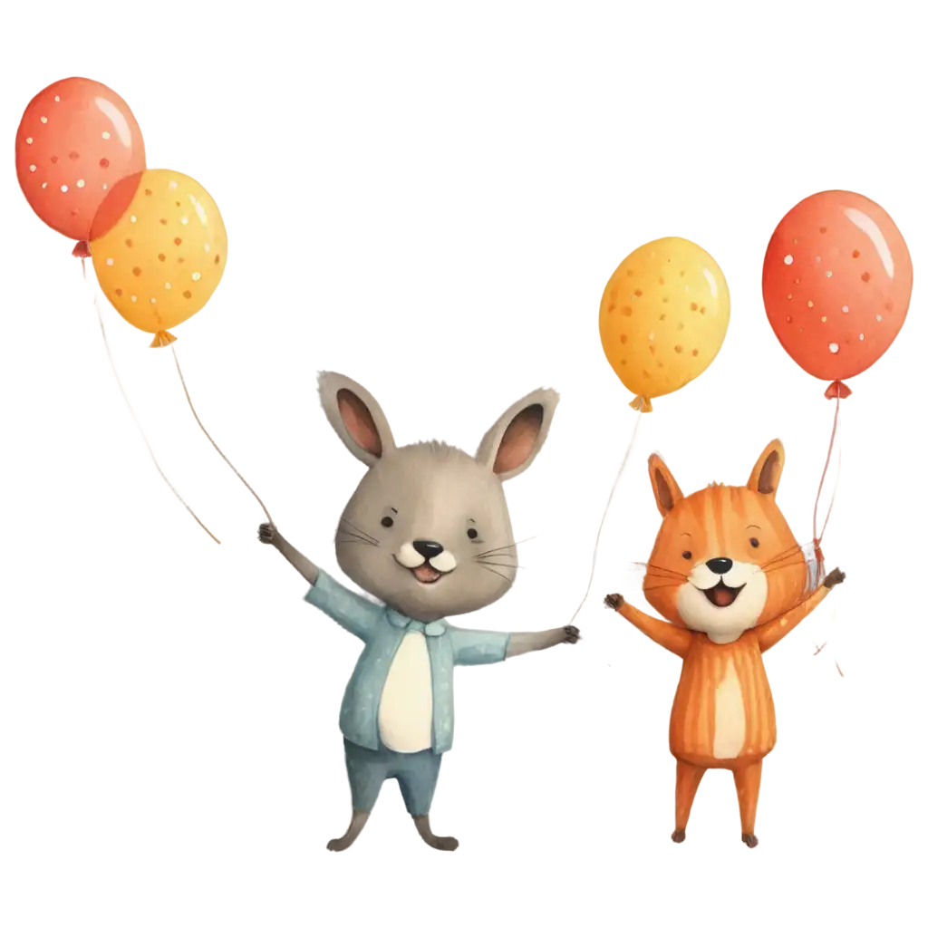 Happy-Cartoon-Animal-with-Colorful-Balloons-PNG-Image-for-Childrens-Shirt-Designs