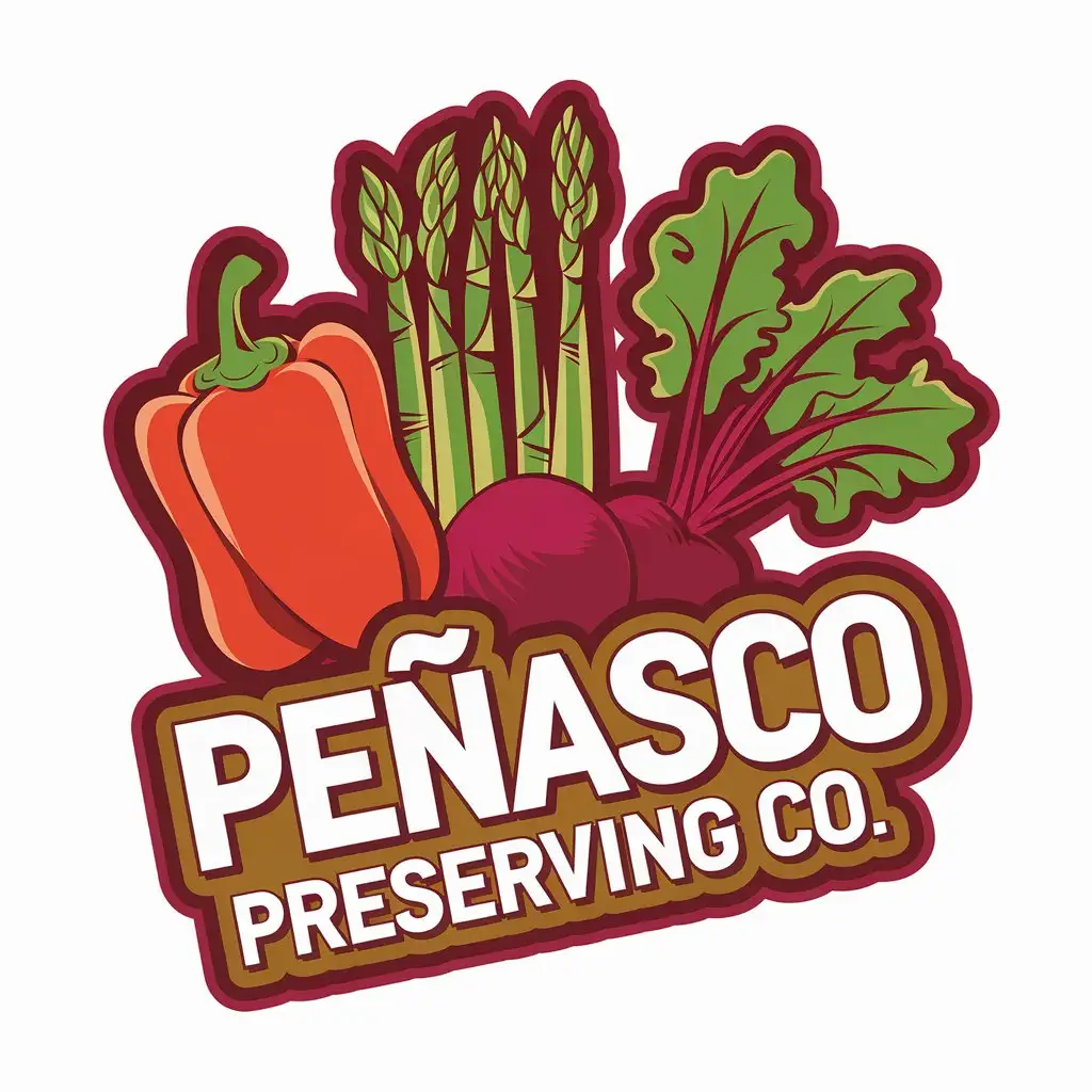 LOGO Design for Peasco Preserving Co CartoonStyle Vegetables and Fruits with Bright Bold Colors