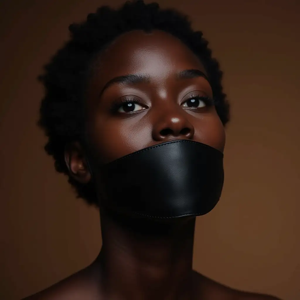 Young-African-Woman-with-Black-Leather-Strap-Over-Mouth