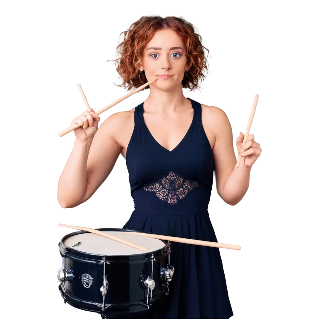 Emma-Watkins-Playing-Rhythmic-Beats-on-a-Black-Snare-Drum-PNG-Image