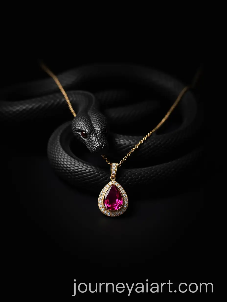 Hypnotic-Black-Snake-with-Gold-Chain-and-Red-Ruby-Necklace