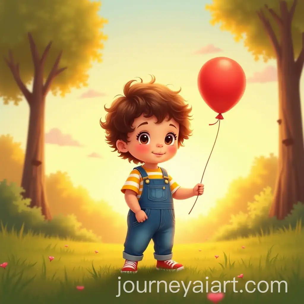 Toddler-Holding-Red-Balloon-in-Park-at-Sunset